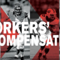 A series of football players with the text overlay "Workers' compensation".